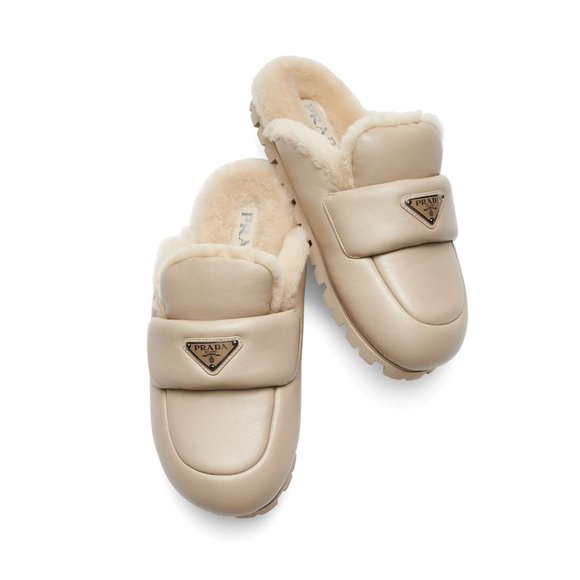 Prada Size 36 Nappa Leather Shearling Mules Rare !!! Extra-light Authentic - Picture 2 of 16